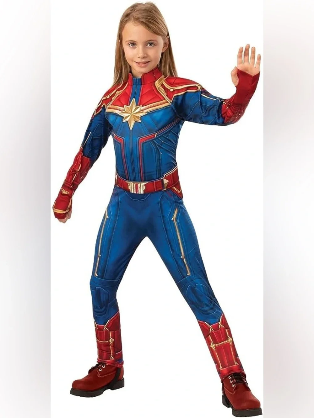 Marvel Captain Marvel Kids Costume in Blue, Red & Gold